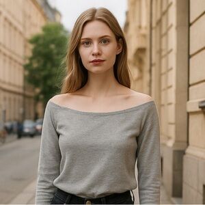 Wayf Knit Cropped Minimalist Chic Bardot Top Gray Women's Sze XL New